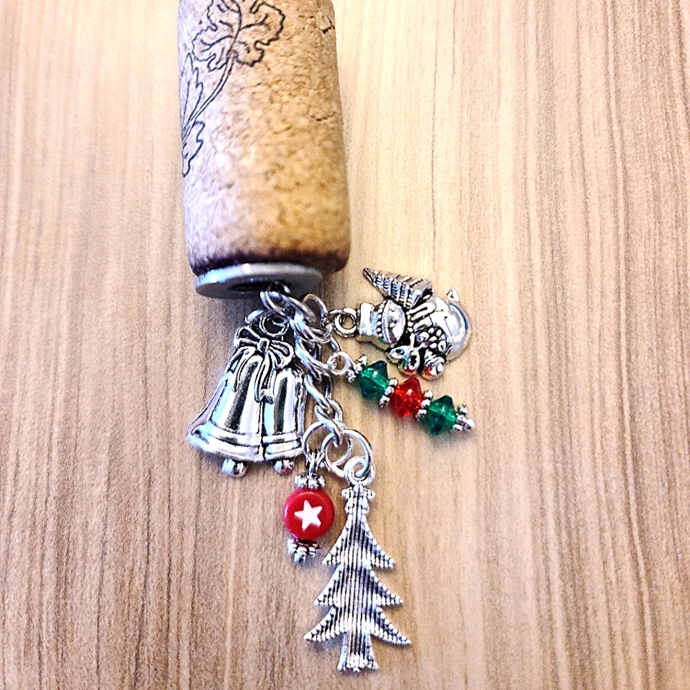 CHRISTMAS Wine Cork Key Chain & Backpack or Purse Charm